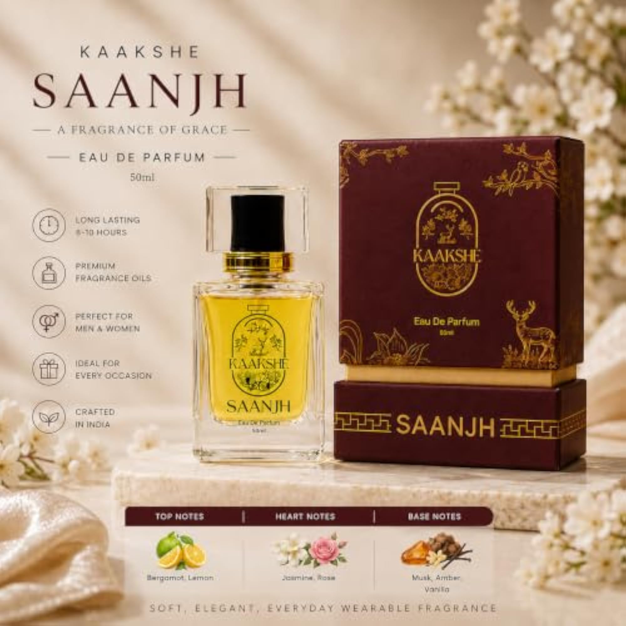 Saanjh Eau De Parfum for Men & Women, Premium Long Lasting Perfume
